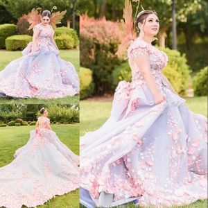 Feenhaftes bezauberndes Spitzen-Hochzeitskleid mit Kristallperlen, 3D-Blumenapplikationen, kurze Ärmel, Brautkleid nach Maß, Prinzessinnen-Hochzeitskleider in Übergröße