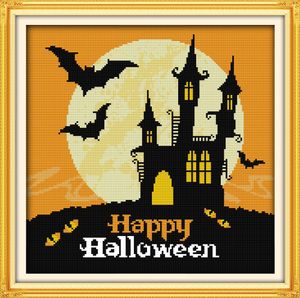 Happy Halloween-Wohnkulturgemälde, handgefertigte Kreuzstich-Stickerei-Nadelarbeitssets, gezählter Druck auf Leinwand DMC 14CT / 11CT