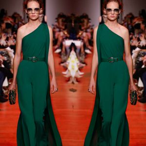 Elie Saab 2019 Prom Klänningar Hunter One Shoulder Floating Pleats Chiffon Kvinnor Kläder Jumpsuits Anpassade Formella Aftonklänningar med Wraps