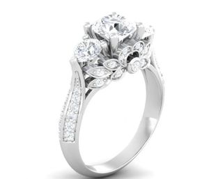 Korean Luxury Jewelry Wish Top Selling Three Stone Square Princess Cut White Topaz Party CZ Diiamond Birthstones Women Wedding Band Ring