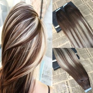 Ombre Tape-in-Haarverlängerungen, Farbe Nr. 3, verblassend bis Nr. 24, hervorgehobene Tape-in-Extensions, Echthaar, 8A-Qualität, selbstklebende Extensions, 100 g/40 Stück