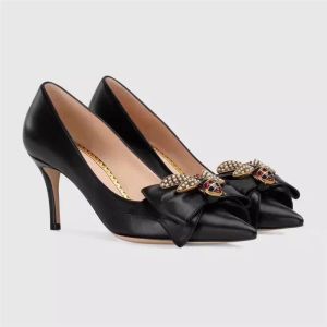 2022-Brand Designer Ladies High Heel Shoes Pointed Toe Bowtie Metal Luxury Shoes Genuine Leather Fashion Pumps New Spring Footwear Shoes