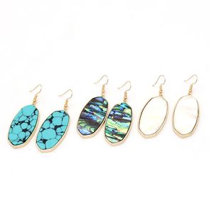 Fashion Gold Color Geometry Turquoise Shell Charm Dangle Druzy Earrings For Women brand Jewelry