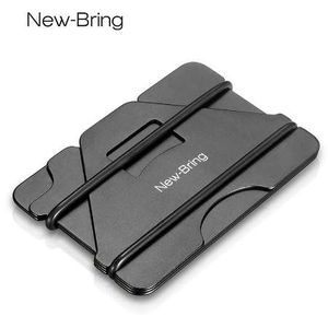 NewBring 다중 함수 금속 신용 카드 홀더 검은 포켓 박스 명함 ID 지갑 RFID 방지 지갑 남성