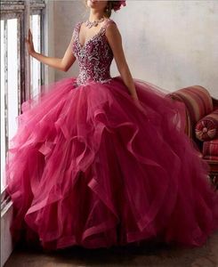 V Tial Tiul wepchnięcia suknia balowa sukienki Quinceanera Top Warstwowy Warstwowy puste tylne podłogę Długość balowa sukienki na imprezę dziewczyny suknie konkursowe sukienki