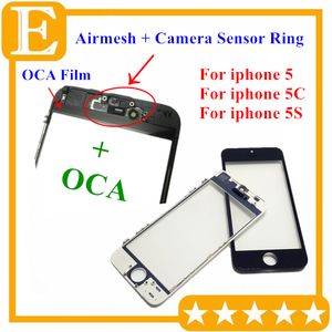 Front pekskärmens yttre glaslins med kallpress Mellanram med OCA installerad montering för iPhone 5 5G 5C 5S