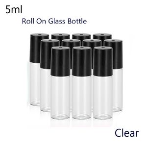 Taşınabilir 50 adet / grup 5 ml (1/6 OZ) Mini Rulo Şişe Parfüm Parfüm Cam Şişeler Uçucu Yağ Çelik Metal Rulo Topu (Clear)