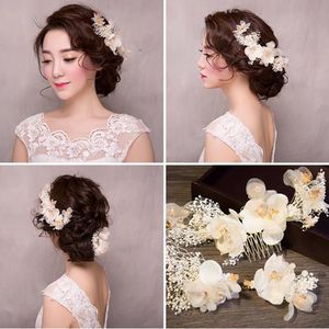 Korea Bridal Hair Combs Clips Girls White Flower Hairbands Wedding Veil Hair Comb Women Dress Banquet Headpieces Headdress Hair Accessories