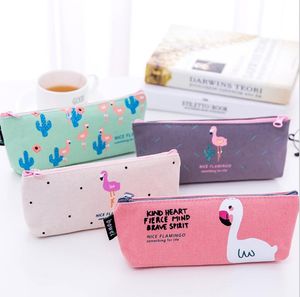 Cartoon Canvas Zipper Pencil Pen Bags Stationery Cases Clutch Organizer Bag Gift Storage Pouch Flamingo coin purse makeup bags