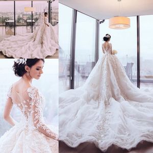 Exquisite Beaded Pearls Wedding Dress | Tulle Chapel Train Bridal Gown