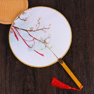 Vintage Small Round Chinese Silk Fans for Dancing Costume Decorative Fan Traditional Craft Handle Hand Held Fan for Women Gift Fan