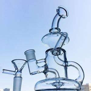 WholeSale DHL Free Clear Color Tipo piegato Bong in vetro Klein Dab Rigs Tornado Recycle Water Pipes Female Joint 14mm HR024