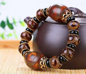 Atacado Tibetano Three-Eyed Dzi Beads Retro Velho Ágata Chalcedony Beads Braceletes Masculinos