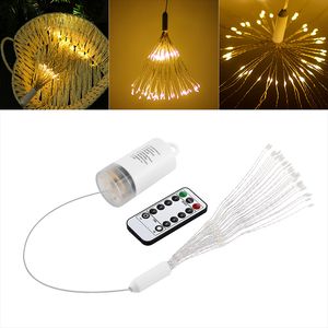 Lichterkette, 50 Stück, 150 LEDs, batteriebetrieben, 8 Modi, Kupferdraht, Feuerwerk, LED-Starburst-Lichter mit Fernbedienung für Zuhause