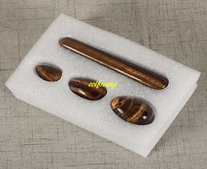 4pcs / set tiger eye yoni ägg borrade ädelsten jade ägg + stav för kvinnor kegel övning kristall magi ben wa balls massage