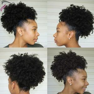 永遠のAfro Kinky Cully Ponytail for女性の自然な黒120gのレミーの髪1つのピースクリップ100％ペルーの人間の髪