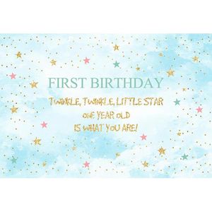 Customized 1st Birthday Party Photo Backdrop Twinkle Twinkle Little Stars Polka Dots Pastel Blue Sky Boy Baby Shower Background