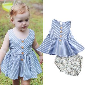Hot Baby Clothes Summer Infant Toddler Clothes Newborn Baby Girl Striped Tops + Floral Shorts 2PCS Girls Outfit Set Children Kids Clothing