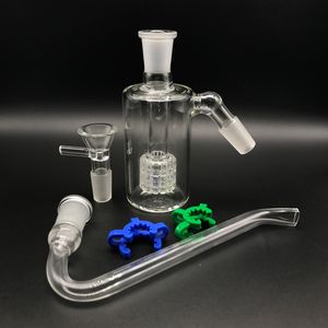 Aschefänger aus Glas, 14 mm, 45 Grad, Kits mit Jhook-Adaptern, 14 mm Glasschüsseln, Keck-Clips, Reifen, Aschenfänger, Bongs, Bohrinseln, Drop-Shipping