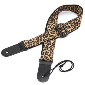 Washable No Fading Cartoon Style Adjustable Guitar Strap Denim Belt Leather Ends Leopard print