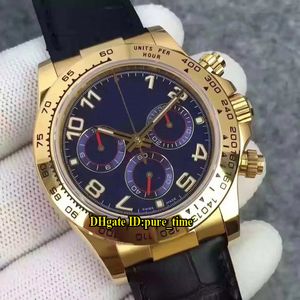 Beste Qualität 40 mm V6S 116518 blaues Zifferblatt Cosmograph Cal.4130 Automatik-Chronograph Herrenuhr Stoppuhr Lederarmband Gelbgold