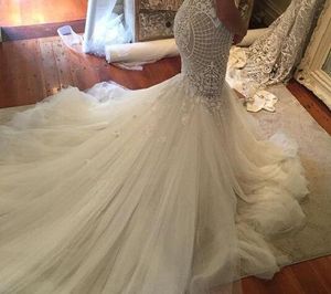 Nuovi splendidi abiti da sposa a sirena Abiti da sposa con spalline in pizzo con scollo a cuore arabo saudita Vestios