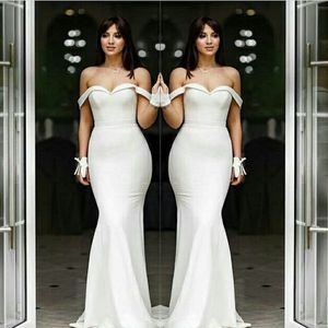 Simple White Mermaid Prom Dresses Sexy Off The Shoulder Long Evening Gowns Maid Of Honor Dress Custom Made Cheap Party Dress Formal Wear