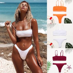 Women Sexy Smocked Bikini Swimsuit Swimwear Bralette Beachwear Brazilian Biquinis Maillot De Bain Halter Bikini Set