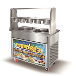 BEIJAMEI 110/220 V Thailand doppel runde pfanne gebraten eis rolle maschine einzigen kompressor braten eis maschine