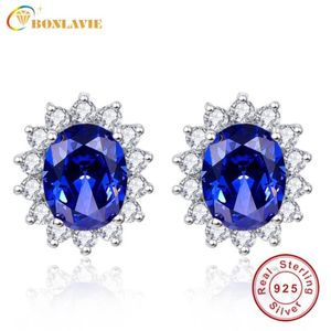 BONLAVIE 3ct Blue Tanzanite Earrings Luxury Kate Princess Diana 925 Sterling Silver Engagement Wedding Stud Earrings Brincos D1892601 on Sale