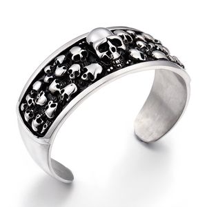 KB79607-BD Brand New Pure Stainless Steel 29*66mm inner Vintage Black Skull Skeleton Cuff bangle mens bracelet open end Cool Gifts