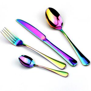 4 шт. / Установленные столовые приборы набор Разноцветные радуги Нержавеющая сталь нож вилкой посуда набор зеркала серебряное посуда набор для 1