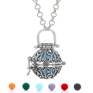 Hot sale essential oil diffuser Lava necklace Openwork flower Aromatherapy Rock Lockets pendant necklaces For women Fashion Jewelry Gift