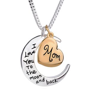 Hjärthalsband Jag älskar dig till månen och tillbaka Mamma Hängsmycke Halsband för mamma Kvinnor Barn Mode Smycken