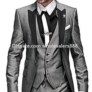 シングルブレストグリーブマンピークラペルの新郎新婦タキシードチケットポケットの男性スーツウェディング/プロディング/ディナーBest Man Blazer（ジャケット+パンツ+ネクタイ+ベスト）K805