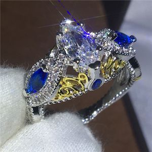 Anello vintage Fedi nuziali di fidanzamento in oro giallo bianco riempito per donna uomo Bijoux in cristallo di zircone blu 5A