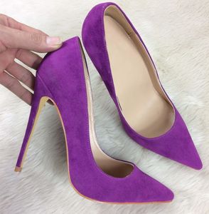 Free shipping Fashion women Casual Designer sexy lady Purple suede pointy toe high heels pumps shoes Stiletto heeled 8cm 10cm 12cm