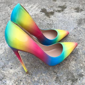 Darmowe mody Kobiety Pompy Designer High Heel Kolorowe Rainbow Printed Silusted Toe Stiletto Obcasy Brand New Lady 12 CM 10 CM 8cm