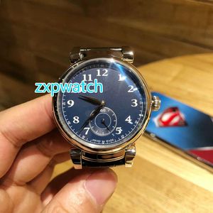 Yüksek Kalite Lüks erkek Izle Takvim ile 41 MM mavi ve beyaz Dial Siyah Deri Kayış Otomatik Mekanik safir kristal