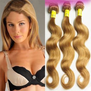 Yuntian Brasilian Body Wave Hair Extensions 100% Remy Human Hair Weave Bundlar Jordgubb Blond Gratis Frakt 3 Bundlar