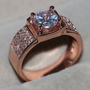 Choucong男性ジュエリーローズゴールド925スターリングシルバーリングラウンドカット3ctダイヤモンド婚約の結婚式のバンドリングギフト