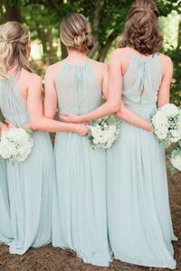 2019 Yeni Zarif Adaçayı Şifon Ruffles Ülke Gelinlik Modelleri Kat Uzunluk Uzun Düğün Parti Balo Elbise Yaz Plaj Hizmetçi Onur törenlerinde