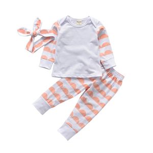 Baby Cothing Sets Spring Aute Stripe Cotten Girls Kläder Långärmad Toppar + Byxor + Headband 3pcs Set Stripe Girl Clothing Set