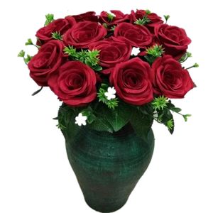 одна роза букет цветов (12 Глава/кусок) 47 см поддельные розы букет красный / белый / розовый / синий для свадьбы невесты Букет искусственные декоративные цветы