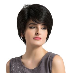 Pixie Cut natürliche schwarze menschliche Perücken Frauen natürliche kurze gerade synthetische Perücken 6'/8' für Frauen hitzebeständige weibliche Haarteile