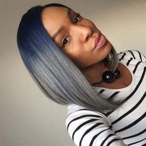 Seitenteil Hochtemperaturfaser blau ombre grau Perücke 180Density volle Dichte kurze Bob synthetische Lace-Front-Perücke für Frauen