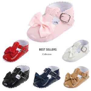 Scarpe da bambino Neonato Neonato Neonate Scarpe in pelle con nodo a fiocco Suola morbida Antiscivolo Baby First Walker