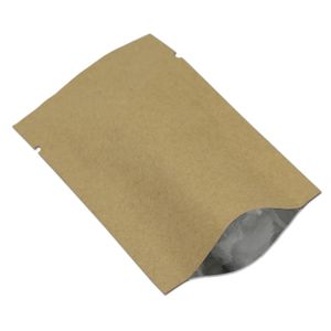 100 pz / lotto 6x9 cm Open Top Kraft Carta Foglio di alluminio Sacchetti di imballaggio per uso alimentare per caffè Tè in polvere Mylar Foil Craft Heat Seal Vacu2713