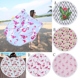 Flamingo Strandtuch 150 * 150 cm Runde Quasten Picknick Decke Sommer Schwimmen Badetücher cartoon Schal Yoga Matte C4256