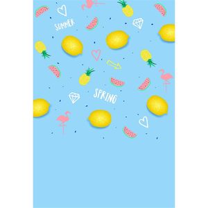 Digital Printed Lemon Watermelon Pineapple Flamingo Backdrop Blue Baby Shower Props Kids Girl Spring Summer Photo Backgrounds